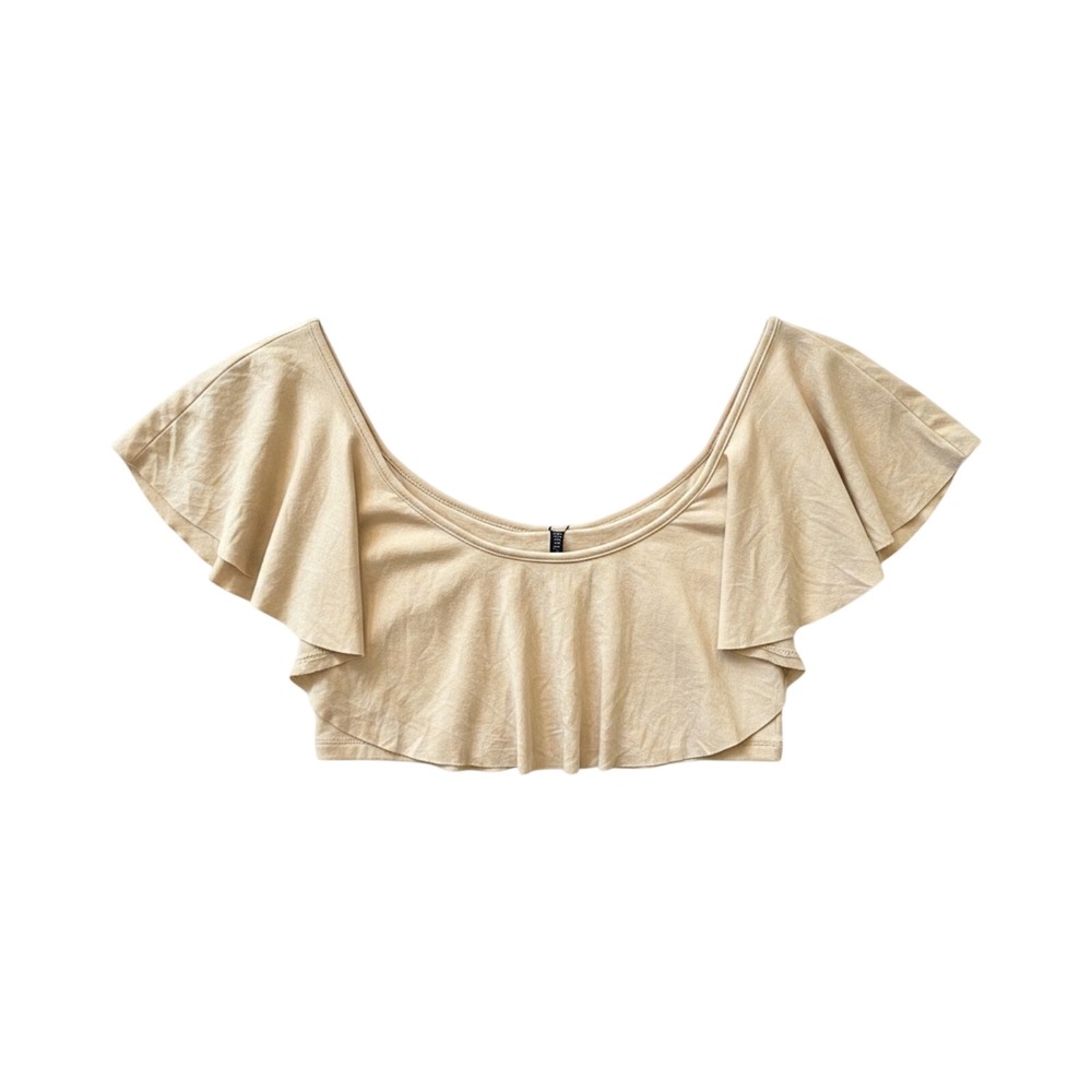 NWT JLUXLABEL Tan Rufflle Crop Top Women's Size XL Beach Festival Vacation - Picture 2 of 8